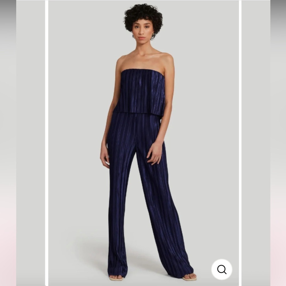 Amanda Uprichard Collina Plisse Metallic Purple Strapless Jumpsuit XS $260